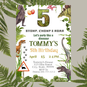 Dinosaur 5e anniversaire fête Invitation pour garç