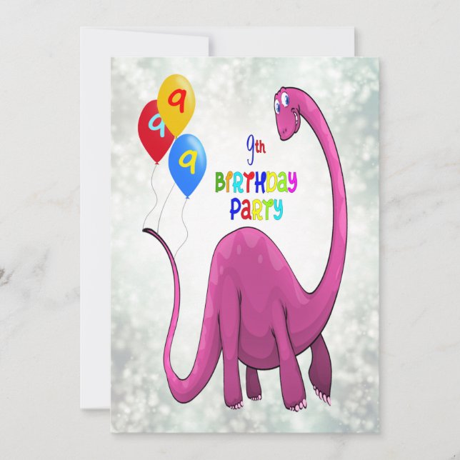 Dinosaur 9. Geburtstagsparty Einladung (Vorderseite)