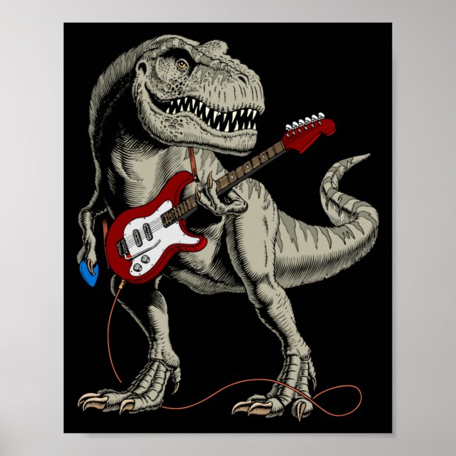 Dinosaur Acoustic Electric B Guitar Player  Poster (Vorne)
