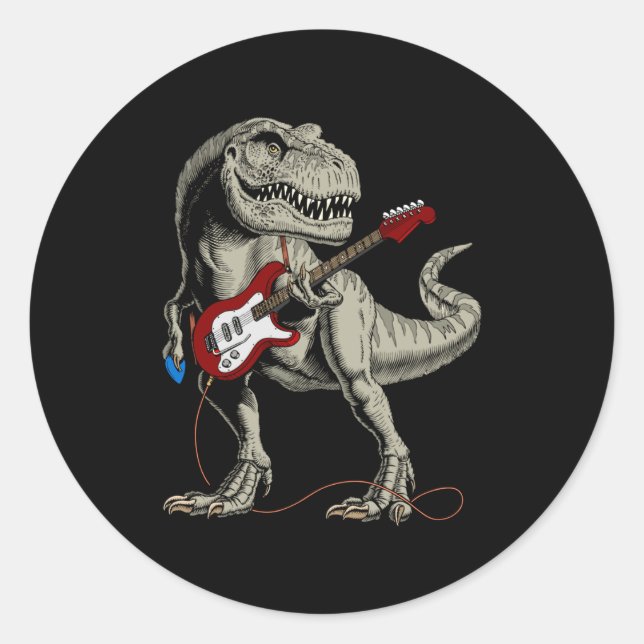 Dinosaur Acoustic Electric B Guitar Player  Runder Aufkleber (Vorderseite)