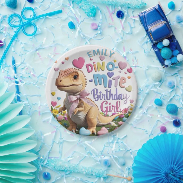 Dinosaur Adventure Girl Happy Birthday Pappteller (Party)