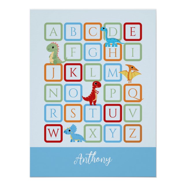 Dinosaur Alphabet Blue Monogram Poster (Vorderseite)