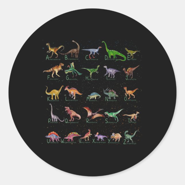 Dinosaur Alphabet Runder Aufkleber (Vorderseite)