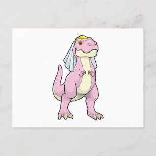 Dinosaur als Braut auf Hochzeit mit Schleier Postkarte