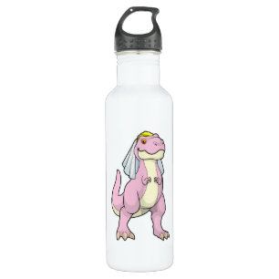 Dinosaur als Braut bei Hochzeit mit Schleier Edelstahlflasche