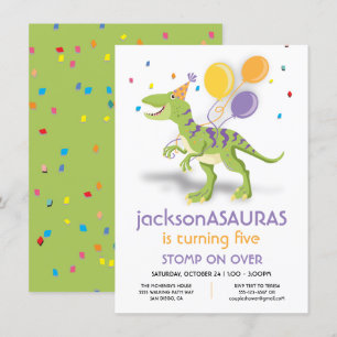 Dinosaur Amusant Invitation de fête d'anniversaire