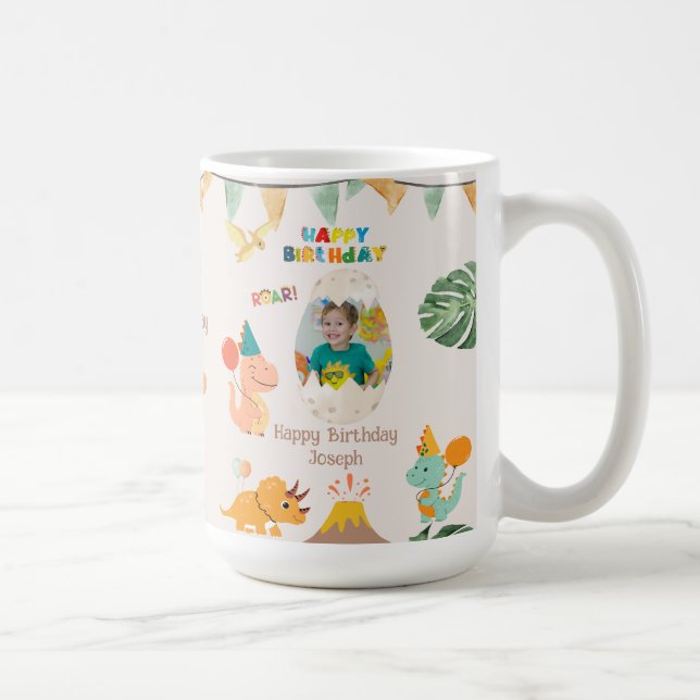 Dinosaur Anniversaire cadeau Mug - Nom et photo pe (Droite)