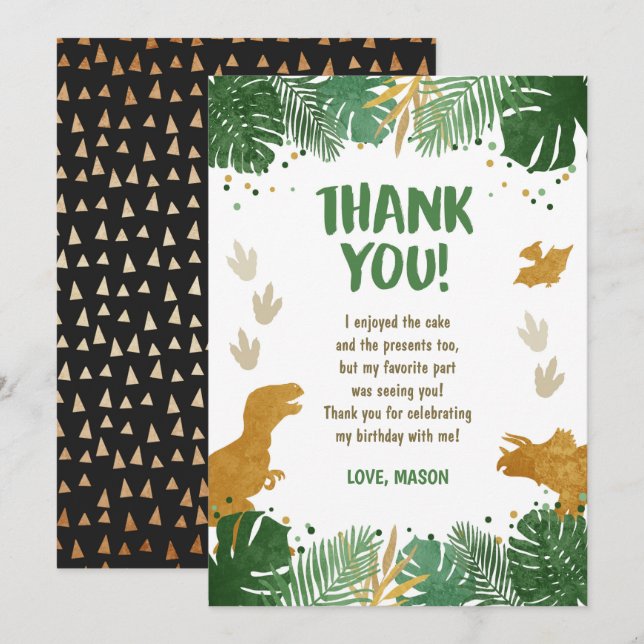 Dinosaur Anniversaire Carte de remerciements Party (Devant / Derrière)