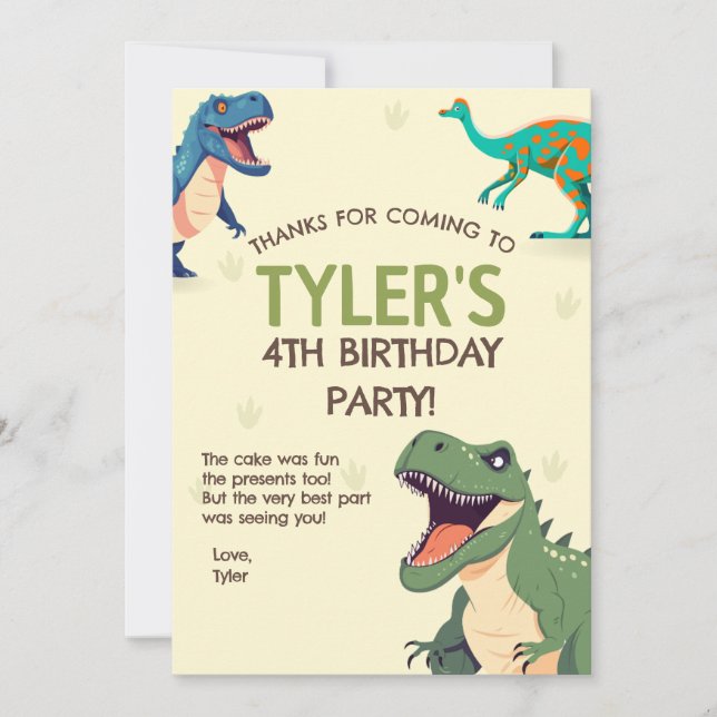 Dinosaur Anniversaire Carte de remerciements verti (Devant)
