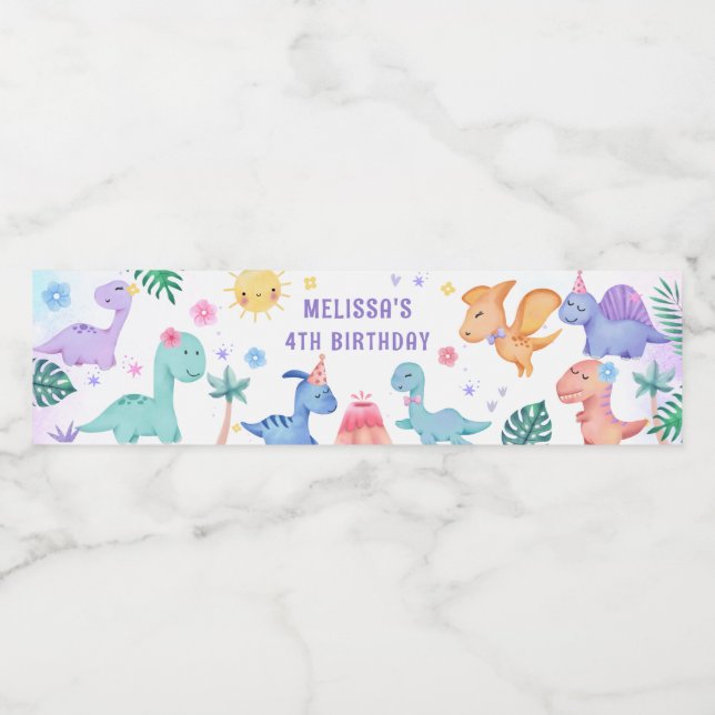 Dinosaur Anniversaire Fête Étiquette de bouteille  (Étiquettes simples)
