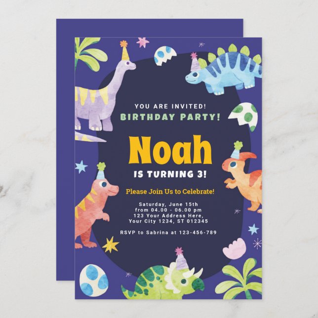 Dinosaur Anniversaire Fête Invitation (Devant / Derrière)