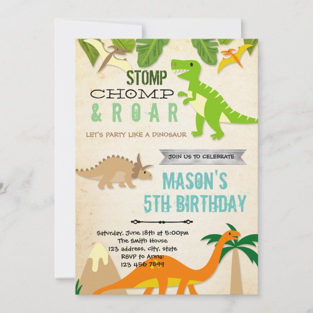 Dinosaur anniversaire invitation (Devant)