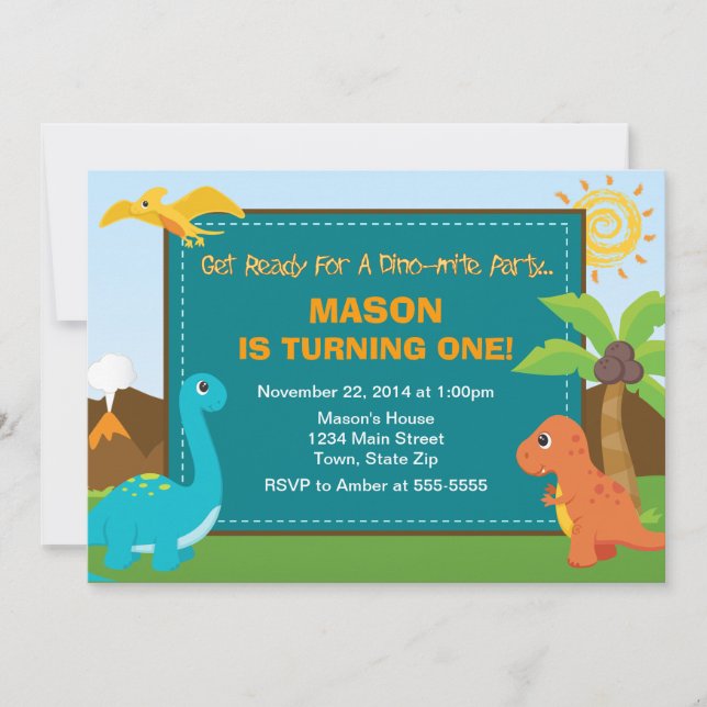 Dinosaur Anniversaire Invitation de fête 5x7 Carte (Devant)