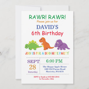 Dinosaur Anniversaire Invitation Dino Party