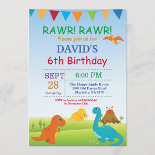 Dinosaur Anniversaire Invitation Dino Party