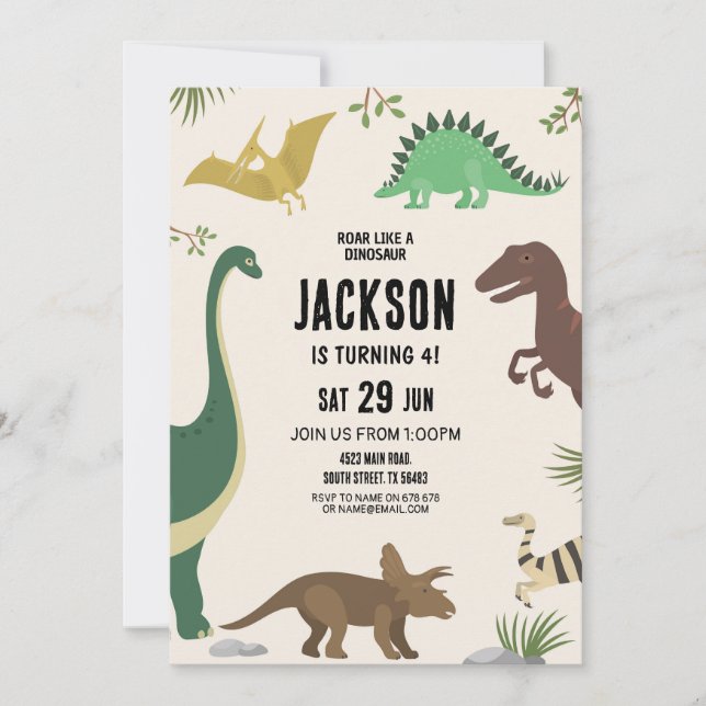 Dinosaur Anniversaire Invitation Party Garçons Din (Devant)