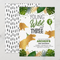 Dinosaur Anniversaire Invitation Wild Et Trois Din