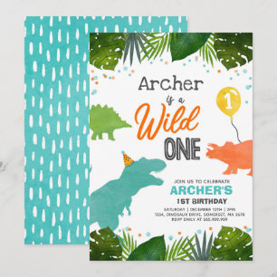 Dinosaur Anniversaire Invitation Wild One Dinosaur