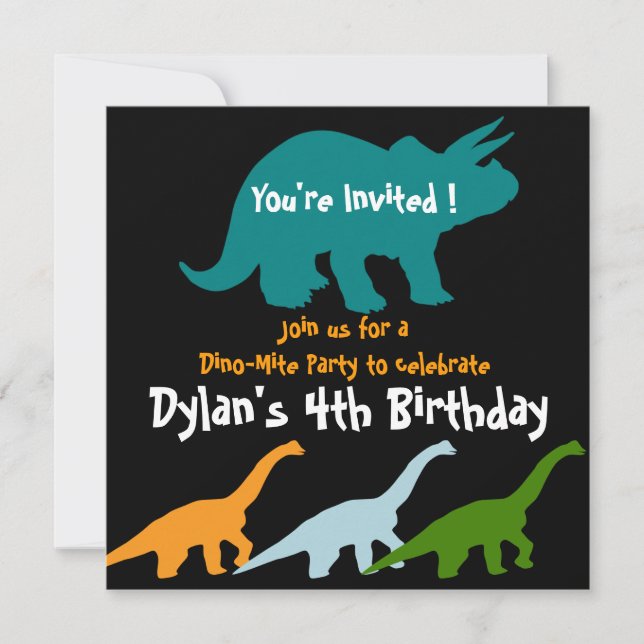 Dinosaur Anniversaire Invitations Bleu Noir (Devant)
