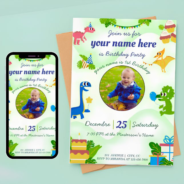 Dinosaur Anniversaire Invitations pour enfants Din (Créateur téléchargé)
