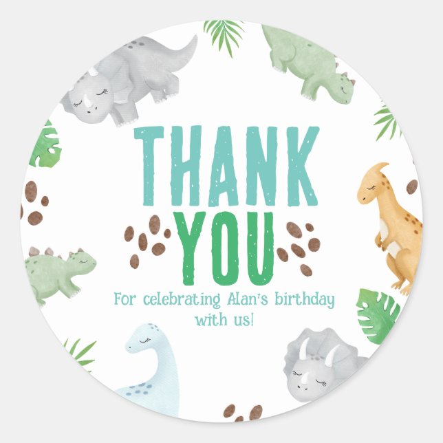 Dinosaur anniversaire merci faveur sac Sticker (Devant)