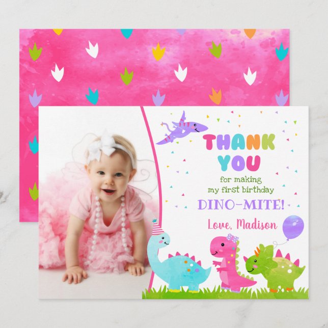 Dinosaur Anniversaire Remerciements Cartes de fill (Devant / Derrière)
