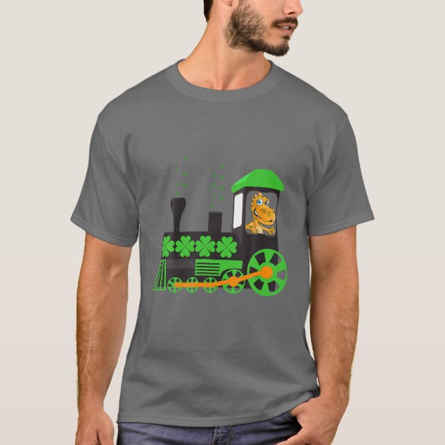 Dinosaur auf dem Zug St Patrick's Day Train Irish  T-Shirt (Vorderseite)