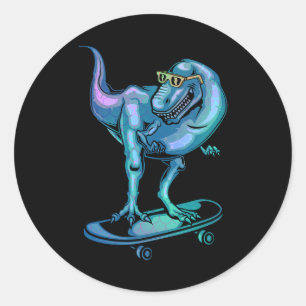 Dinosaur auf Skateboard Skateboard fahrender Dinos Runder Aufkleber