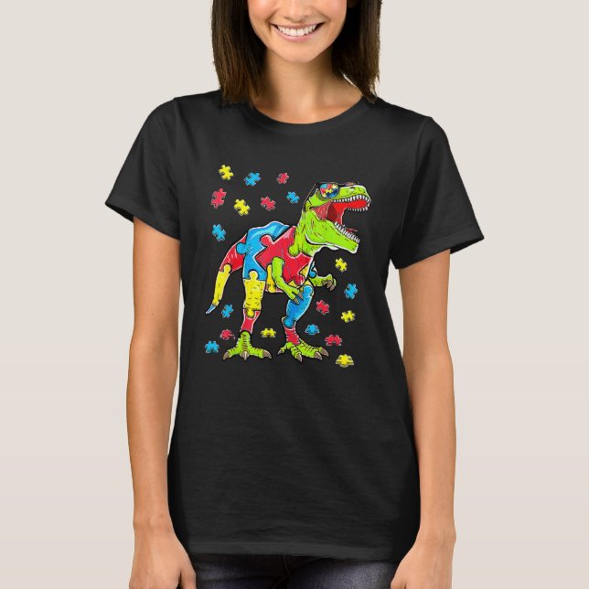 Dinosaur Autism Awareness Puzzle Piece Boys Kids T T-Shirt (Vorderseite)