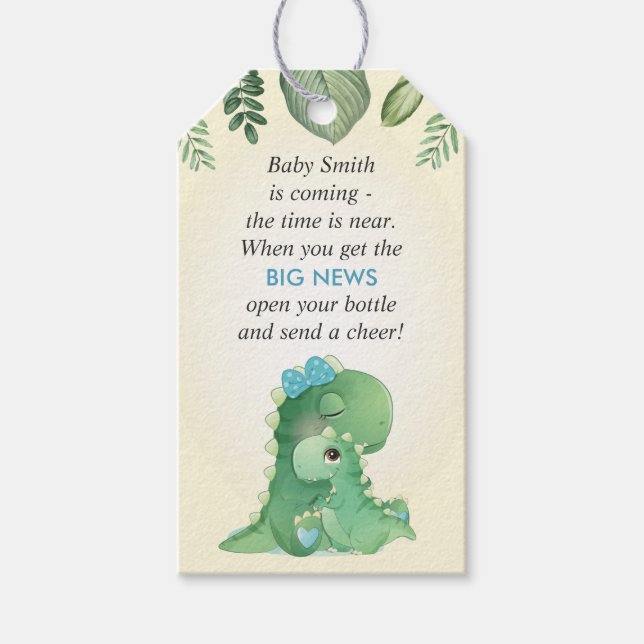 Dinosaur Baby Boy Dusche Sprinkle Flasche Gefallen Geschenkanhänger (Vorderseite)