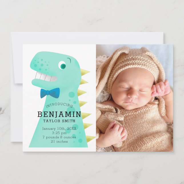 Dinosaur Baby Boy Foto Geburtsankündigung Ankündigung (Vorderseite)