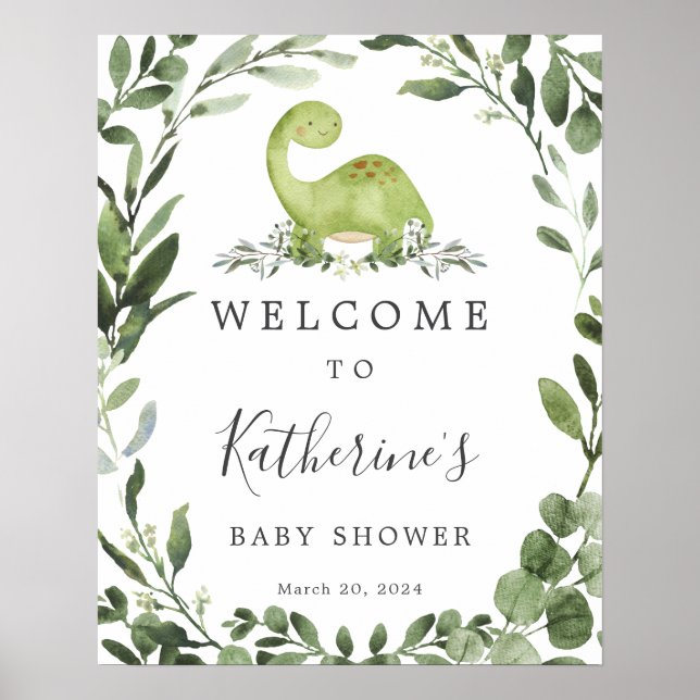 Dinosaur Baby Dusche Begrüßungszeichen Poster (Vorne)