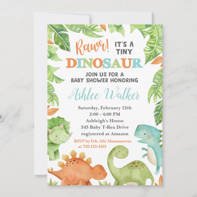 Dinosaur Baby Dusche Einladung Dino Baby Einladung (Vorderseite)
