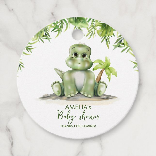 Dinosaur Baby Dusche Geschenkanhänger (Vorderseite)