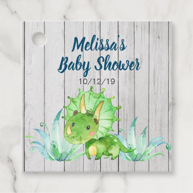 Dinosaur Baby Dusche Geschenkanhänger (Vorderseite)