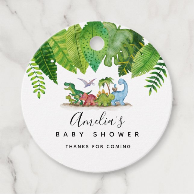 Dinosaur Baby Dusche Geschenkanhänger (Vorderseite)