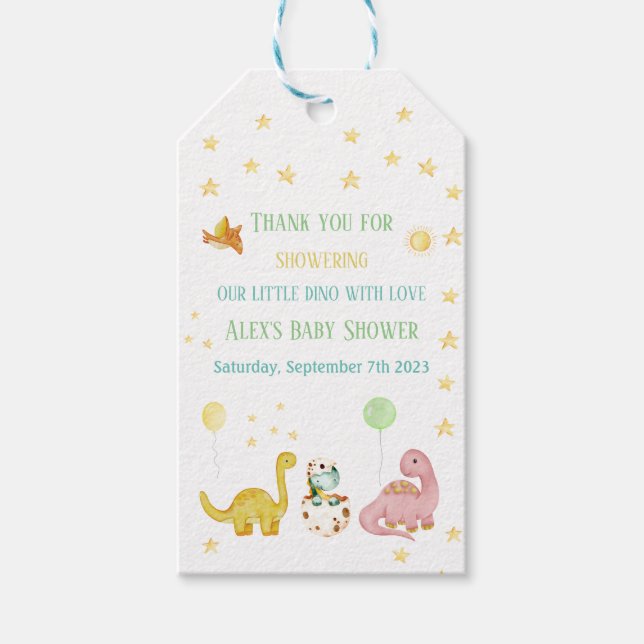 Dinosaur Baby Dusche Geschenkanhänger (Vorderseite)