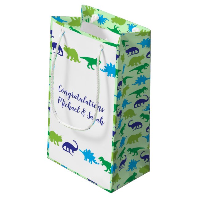 Dinosaur Baby Dusche Kleine Geschenktüte (Rückseite Schrägansicht)