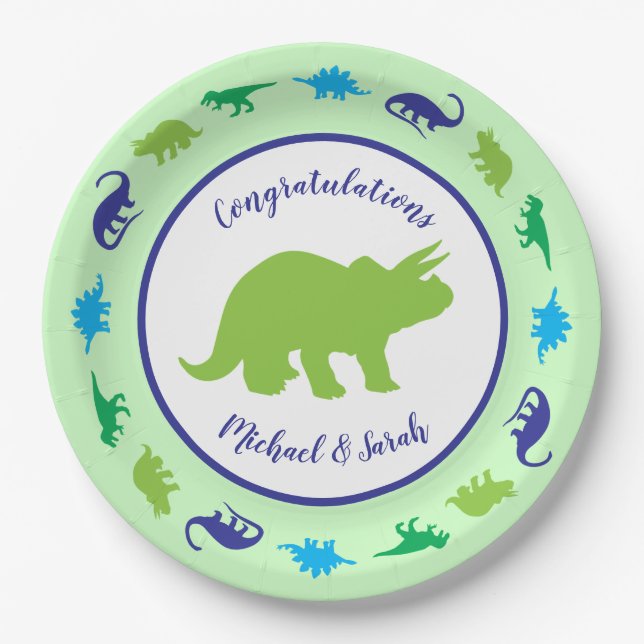 Dinosaur Baby Dusche Pappteller (Vorderseite)
