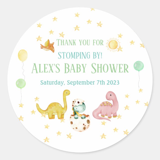 Dinosaur Baby Dusche Runder Aufkleber (Vorderseite)