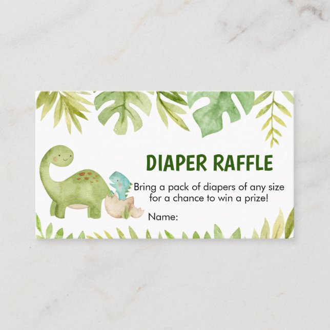 Dinosaur Baby Duwer Diaper Raffle Visitenkarte (Vorderseite)