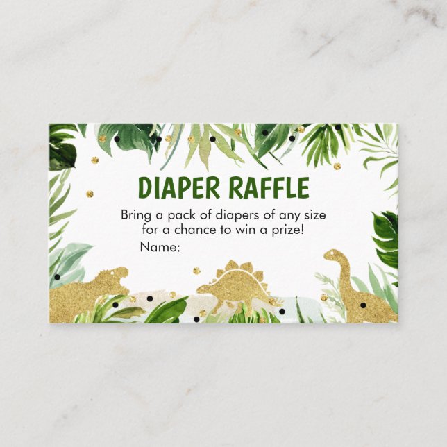 Dinosaur Baby Duwer Diaper Raffle Visitenkarte (Vorderseite)