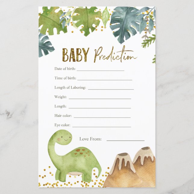 Dinosaur Baby Predictions Card (Vorderseite)