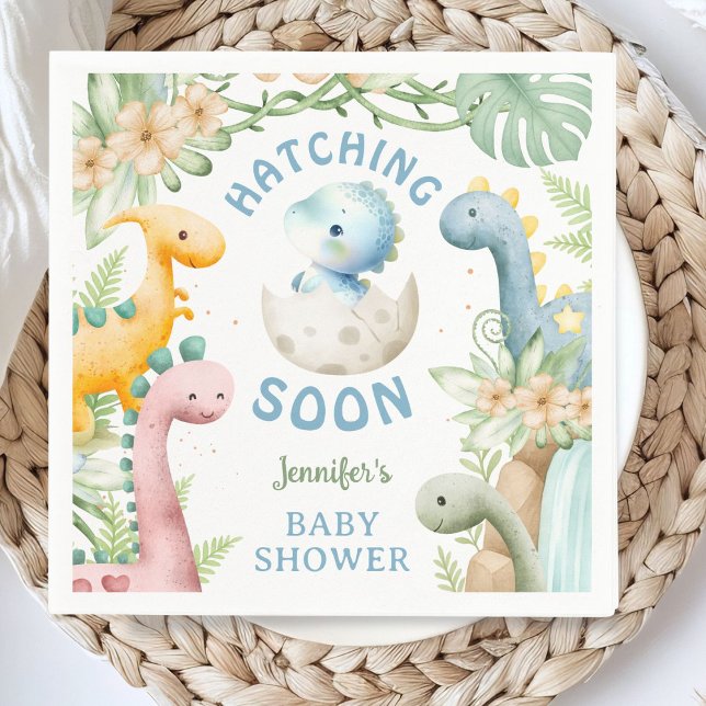 Dinosaur Baby Shower Boy Blue Dino Paper Napkin Serviette (Von Creator hochgeladen)