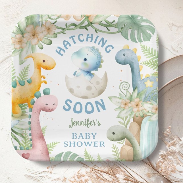 Dinosaur Baby Shower Boy Blue Dino Pappteller (Von Creator hochgeladen)