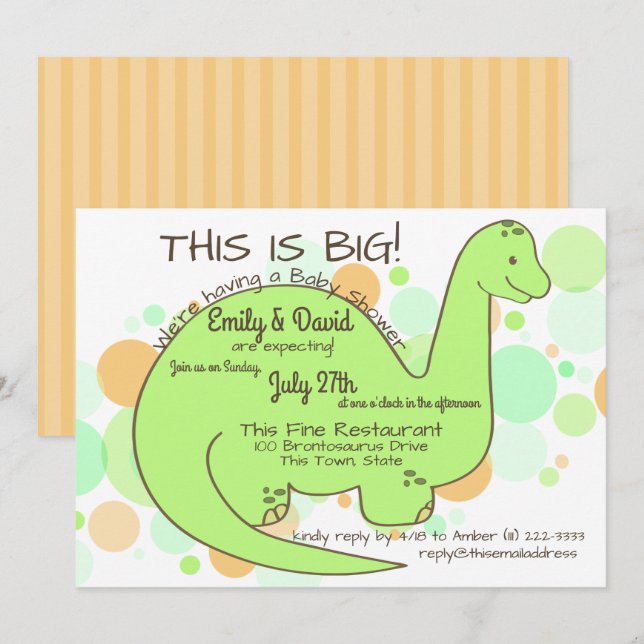 Dinosaur Baby Shower Brontosaurus Einladung (Vorne/Hinten)