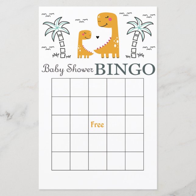 Dinosaur baby shower carte de bingo, Dino bingo (Devant)