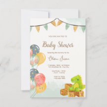 Dinosaur-Baby-Shower-Einladung | Grün und Gelb 