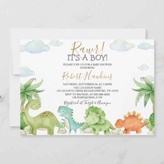 Dinosaur Baby Shower Invasionsuite Einladung (Vorderseite)