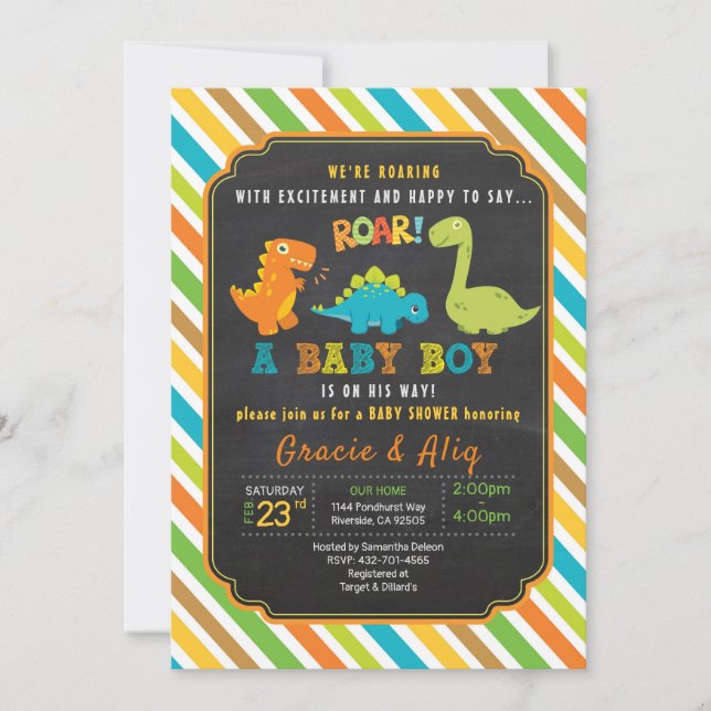 Dinosaur baby shower invitation GARY (Devant)